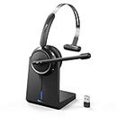 LEVN Wireless Headset for Work, Bluetooth Headset with Noise Canceling Microphone, 65 Hours Woktime & Mute Button, Wireless Headset with Charging Base, Suitable for Call Center/Office/Work from Home