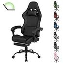 Advwin Gaming Chair with Footrest and 135° Recline Ergonomic Office Chair with Adjustable Headrest Lumbar Pillow Linkage Armrests High Back PU Leather Computer Video Recliner Chair Black