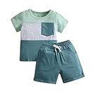 Infant Baby Boy Summer Clothes Short Sleeve Contrast Color T-Shirt Shorts 2PCS Outfits Set with Pocket Dark Green 12-18 Months