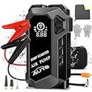 Car Battery Jump Starter with Air Compressor, 4000A 12V 150PSI Tyre Inflator, Power Bank Charger, Portable Jump Box Battery Booster Jumper Start Pack with USB QC 3.0,Up to 10L Gas, 8L Diesel Engines