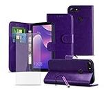 PU Leather Wallet Phone Case with Card Slots for Nokia Lumia 530 [Shockproof Case Cover Magnetic Closure] with 2.5d Tempered Glass Clear Screen Protector - DARK PURPLE