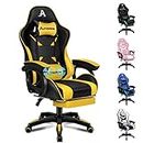 ALFORDSON Gaming Chair with Massage and 150° Recline, Ergonomic Executive Office Chair PU Leather with Footrest, Height Adjustable Racing Chair with SGS Listed Gas-Lift, Max 180kg (Yellow)