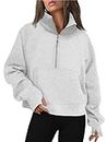 AUTOMET Womens Sweatshirts Half Zip Cropped Pullover Quarter Oversized Hoodies 2024 Fall Fashion Outfits Sweaters Winter Clothes Grey