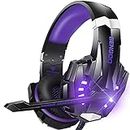 BENGOO G9000 Stereo Gaming Headset for PS4, PC, Xbox One Controller, Noise Cancelling Over Ear Headphones with Mic, LED Light, Bass Surround, Soft Memory Earmuffs (Purple)