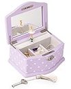 Elle Jewelry Box - Ballerina Jewelry Organizer and Swan Lake Wind-Up Music Box for Girls and Teens, Accessories and Keepsake Wooden Storage with Lock and Mirror, Charming Room Decor and Gift, Small