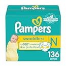Pampers Diapers Newborn/Size 0 (< 10 lb / < 4.5 Kgs ), 136 Count - Swaddlers Disposable Baby Diapers (Packaging May Vary)
