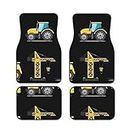 Cartoon Heavy Machinery Truck Car Floor Mats Full Set 4 Pcs - Automotive Waterproof Rubber Floor Mats For Ultimate Protection And Style