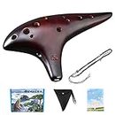 LIEKE Ocarina 12 Hole Alto C Straw Smoked Ceramic Piccolo,Musical Instrument, Gift for kids Adults with Songbook Neck Strap Bag