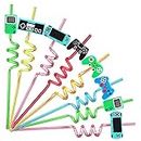 24 Video Game Party Favors Game Controller Drinking Straws Goodie Gifts for Kids Gamer Birthday Party Supplies, Game On Party Supplies with 2 PCS Cleaning Brushes