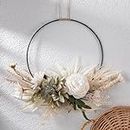 Weldomcor Artificial Floral Wreath for Front Door Floral Hoop Wreath Decor with White Flowers Green Leaves Garland Spring Wall Window Home Hanging Decorations