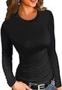 ZAWAPEMIA Womens Crew Neck Long Sleeve Stretchy Slim Fitted T Shirt Casual Trendy Clothing Basic Ribbed Tops M Black