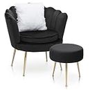 MoNiBloom Black Accent Chair with Ottoman, Living Room Upholstered Modern Velvet Chair, Bedroom Leisure Single Sofa Chair Armchair Comfy Chair Reading Club Coffee Chair with Pillow and Soft Cushion
