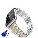 HUANLONG Compatible with Apple Watch Band, Solid Stainless Steel Metal Replacement Watchband Bracelet with Compatible with iWatch Series 1/2/3/4/5 (LS 38mm Silver/Gold)