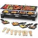 Raclette Grill, CUSIMAX Electric Indoor Grill, Portable Korean BBQ Grill with 2 in 1 Reversible Non-stick Plate, Party Grill with Adjustable temperature control, 8 Raclette Pans & Wooden Spatulas