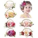 Cinaci 6 Pack Delicate Rose Flower Nylon Headbands Floral Bows Headband Super Stretchy Hair Bands Fancy Headpieces Tiara Crown Accessories Bulk for Baby Girls Newborns Infants Toddlers Kids
