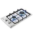 Maxkon Gas Cooktop 2 Burner Stove Hob Cooker Top Knobs 30cm NG LPG Stainless Steel Surface Silver