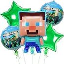 Rozi Decoration Minecraft Foil Balloon Set of 5 Pcs for Happy Birthday Decorations | Kids Party Décor | Video Game Theme Birthday Decorations | Minecraft Theme Birthday Decoration