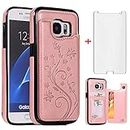 Phone Case for Samsung Galaxy S7 with Tempered Glass Screen Protector Card Holder Wallet Cover Flip Leather Cell Accessories Glaxay S 7 Galaxies 7s Gaxaly GS7 SM-G930V G930A Cases Women Rose Gold