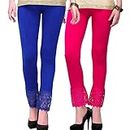 Pixie Women's Fabric Bottom Lace Leggings (Pink and Blue) - Free Size