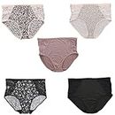 Delta Burke Intimates Women's Brief Panties Sexy Side Lace (5Pr), Beige Black Cheetah Floral Dots, X-Large Plus
