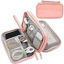 Teskyer Cable Organizer Bag, Portable Travel Cord Organizer case, All in One Waterproof Electronics Accessories Storage Bag for Cables, Chargers, Earphones, Hard Drives, 8.5 x 5 inch (Pink)