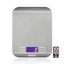 GRIFEMA GA2002 Digital Kitchen Scales, Food Weighing Scales with LCD Display, (1g/5kg) Weight Grams and Oz for Baking and Cooking, Stainless steel (Batteries Included)