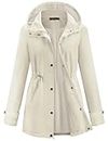 Avoogue Raincoat for Women Spring Waterproof Hooded Windbreaker Jacket Ladies Packable Travel Jacket Lightweight Beige L