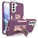 Phone Case for Samsung Galaxy S21 FE Gaxaly S 21 FE 5G with Tempered Glass Screen Protector Cover and Slim Stand Hybrid Rugged Cell Mobile Accessories Glaxay S21FE5G UW S21FE 21S G5 Women Men Purple