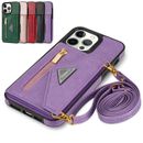 Women Crossbody Strap Wallet Case Fr iPhone 15 14 13 12 Pro Max XR Leather Cover