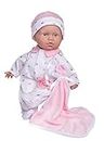 JC Toys- vinyl Muñeca La Baby de 28 cm tiene cuerpo blando y lavable, manta y chupete, rosa, diseñado en España, +12 meses