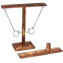 Ring Toss Games Hook and Ring for Adults (Brown, 25cm), Handheld Board Games with Shot Ladder, Outdoor Indoor Handmade Wooden Fast-paced Interactive for Bars Home Party