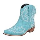 Kinyahoe Cowboy Boots for Women Western Ankle Boots Ladies Low Heel Pointed-toe Classic Retro Embroidered Cowgirl Booties (Red, Brown, Blue), Turquoise, 9