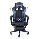 PULUOMIS Video Gaming Chair Massage for Adults with Footrest Computer Desk Chair PU Leather 150° Reclining High Back Support Office chair for Home with Headrest Lumbar Pillow (Blue)