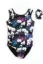 Destira Bora Bora Flora Gymnastic Leotard for Girls, Split-Back Floral Black Soft Fabric Activewear, Adult Medium, Multi-color