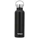 TOPOKO 25 oz Stainless Steel Vacuum Insulated Water Bottle, Keeps Drink Cold up to 24 Hours & Hot up to 12 Hours, Leak Proof and Sweat Proof. Large Capacity Sports Bottle Wide Mouth Metal Lid(Black)