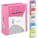 2 Inch 3 Ring Binder 2” Pink, Slant D-Ring 2 in Binder Clear View Cover with 2 Inside Pockets, Heavy Duty Colored School Supplies Office and Home Binders – by Enday