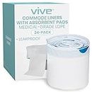Vive Commode Liners with Absorbent Pad - Disposable Replacement Bag - Fits Standard Adult Bariatric Bedside Commode Pail and Folding, Portable Toilet Chair - Absorbing Sheet Aid (24 Pack)