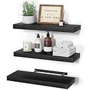 upsimples Floating Shelves with Invisible Brackets, Wall Mounted Rustic Wood Shelves Set of 3, Black