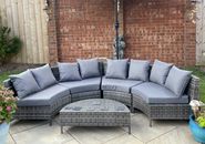 Large Rattan Sofa Set Patio Garden Furniture Round Wicker Lounge Couch Table