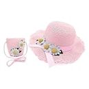 VRITRAZ Comfortable Straw Summer BabyPink Beech Hat and Handbag Perfect Combo for Kids, 3-12 Years Girls