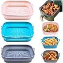 Collapsible 8 Inch Silicone Air Fryer Liners, 3PCS Reusable Square Silicone Air Fryer Pot Basket Bowl Air Fryer Accessories, Foldable Silicone Baking Tray Pots Replacement of Parchment Paper Liners