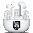 Wireless Earbuds,Wireless Earphones Bluetooth 5.3 in Ear with 4 Mic ENC Calls Noise Cancelling Wireless Headphones Mini LED Display HiFi Stereo 42H Playtime Bluetooth Earbuds Touch Control/IP6/White