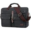 Stylish 17 inch Canvas Laptop Bag Messenger Bag Briefcase Vintage Crossbody Shoulder Bag Military Satchel for Men BC-07 (Light Black)