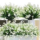 SOMYTING 8 Bundles Artificial Flowers Outdoors UV Resistant Faux Flowers Plastic Calla Lily Flowers Plants for Outside Hanging Planters Window Porch Home Garden Decoration (White)