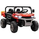 HOMCOM 2 Seater Kids Ride-On Car with Electric Bucket, 12V Battery Powered Electric UTV with Shovel, Parental Remote, Spring Suspension, Working Horn, Music - Red