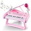 Baby Piano Girls Toy First Birthday Gifts for 1 2 3 Years Old Toddler Keyboard for Kids 12-18 months Musical Instruments with Microphone