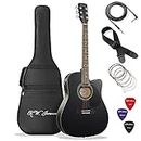 Jameson Guitars Full Size Thinline Acoustic Electric Guitar with Free Gig Bag Case & Picks Black Right Handed