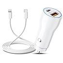 Allume Cigare USB pour iPhone, Charge Rapide Chargeur Voiture 38 W USB C PD 20W et QC3.0 18W Chargeur Allume Cigare USB avec câble de Charge iPhone 1 M pour iPhone 14/13/12/11/X/Pad