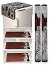 LAKSH INTERNATIONAL Combo of Kitchen Fridge Top Cover(21 X 39 Inches), Fridge Handle Covers (12 X 6 Inches)+ 4 Fridge Mats (11 X 17 Inches), 7 Piece Set (Brown Branch 142)