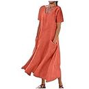 subscriptions on My Account Women's Summer Cotton Linen Long Dress Sleeveless Elegant Flowy Dresses Plus Size Loose Comfy Dress with Pockets Dresses for Women 2024 Orange S